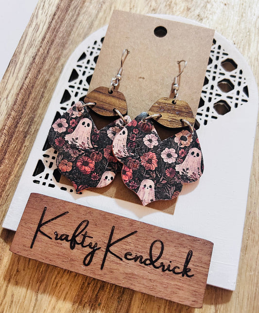 Ghostly Cork on Leather earrings