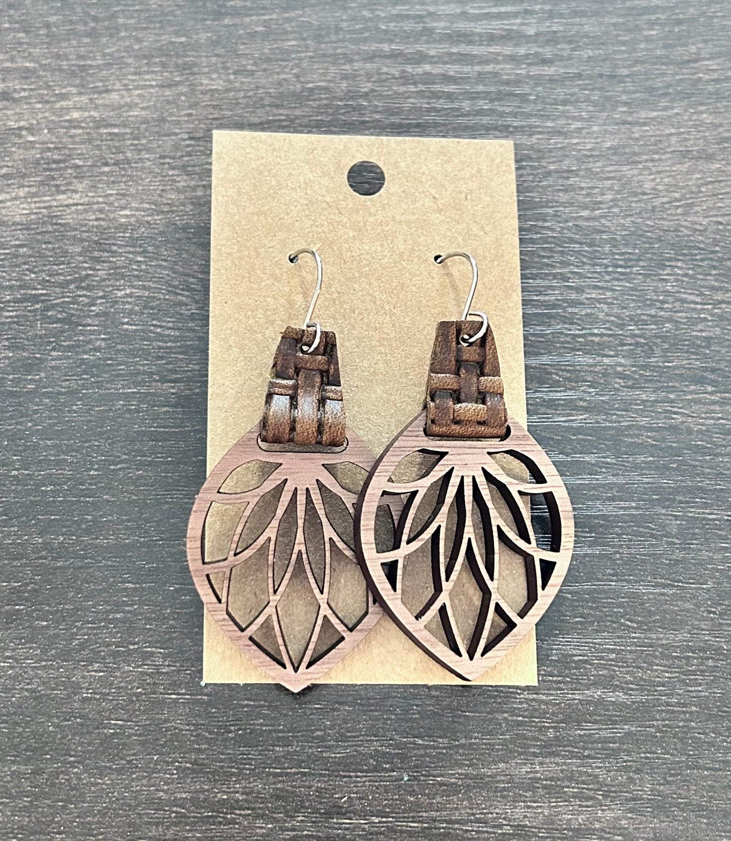 Wooden Hoop Earrings with Brown