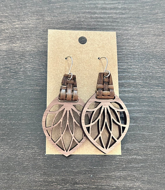 Wooden Hoop Earrings with Brown