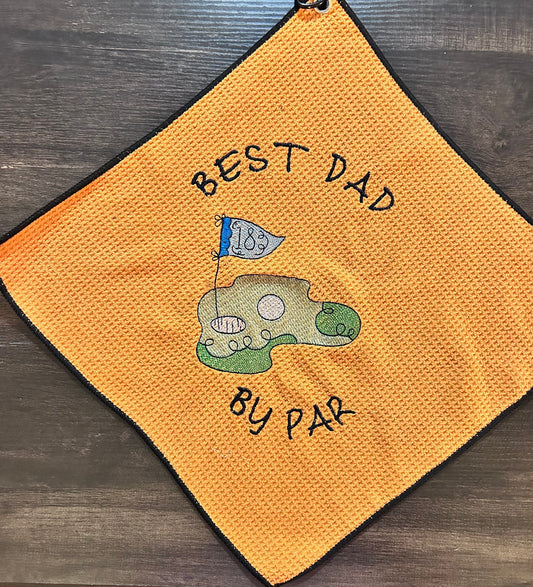 Embroidered *Best Dad by Par* Orange Golf Towel
