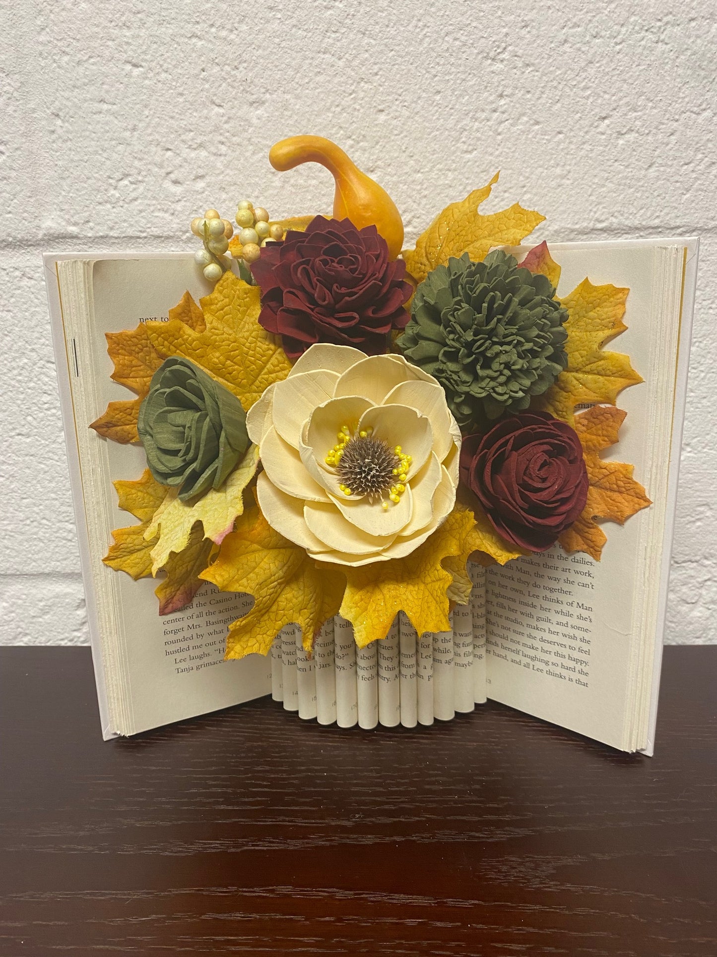 Fall Book Floral- Yellow Leaves, White Book