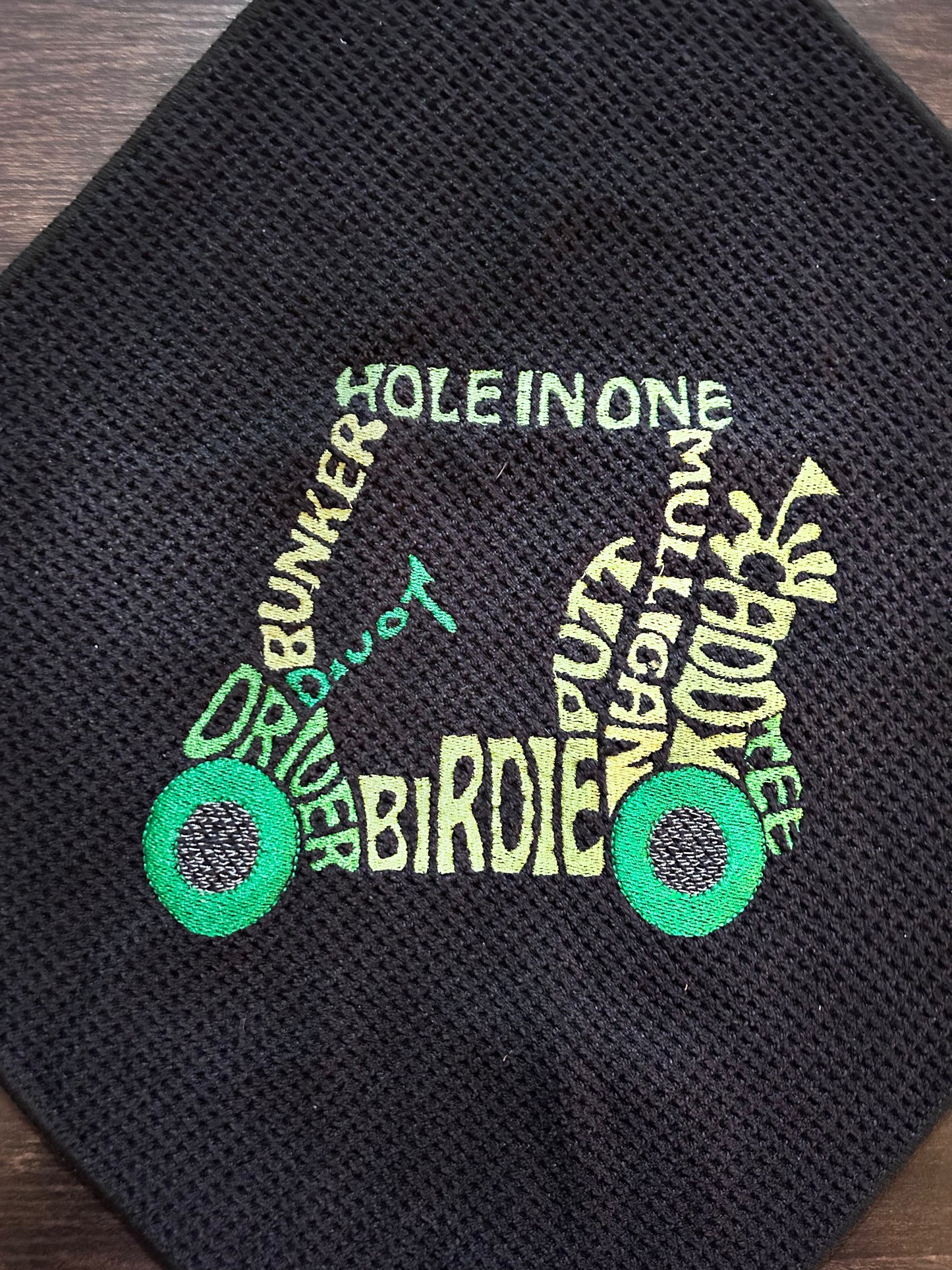 Embroidered *HOLE IN ONE* Black Golf Towel