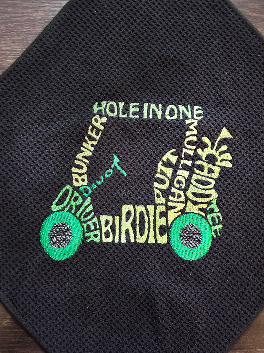 Embroidered *HOLE IN ONE* Black Golf Towel