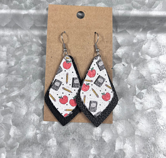 Double leather teacher printed dangle earrings