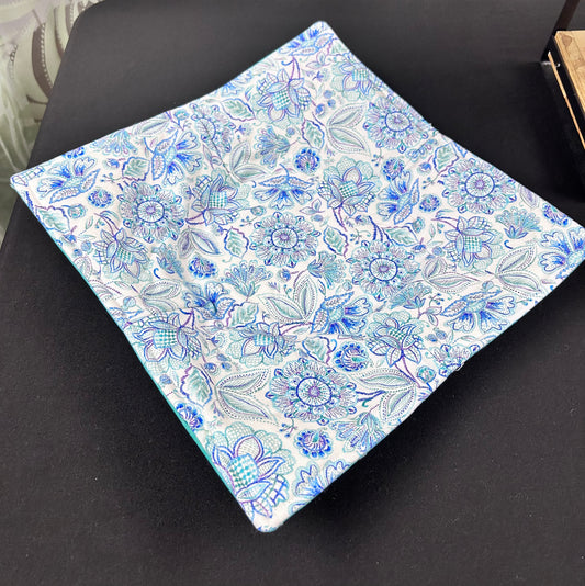 Blue and teal floral plate koozie