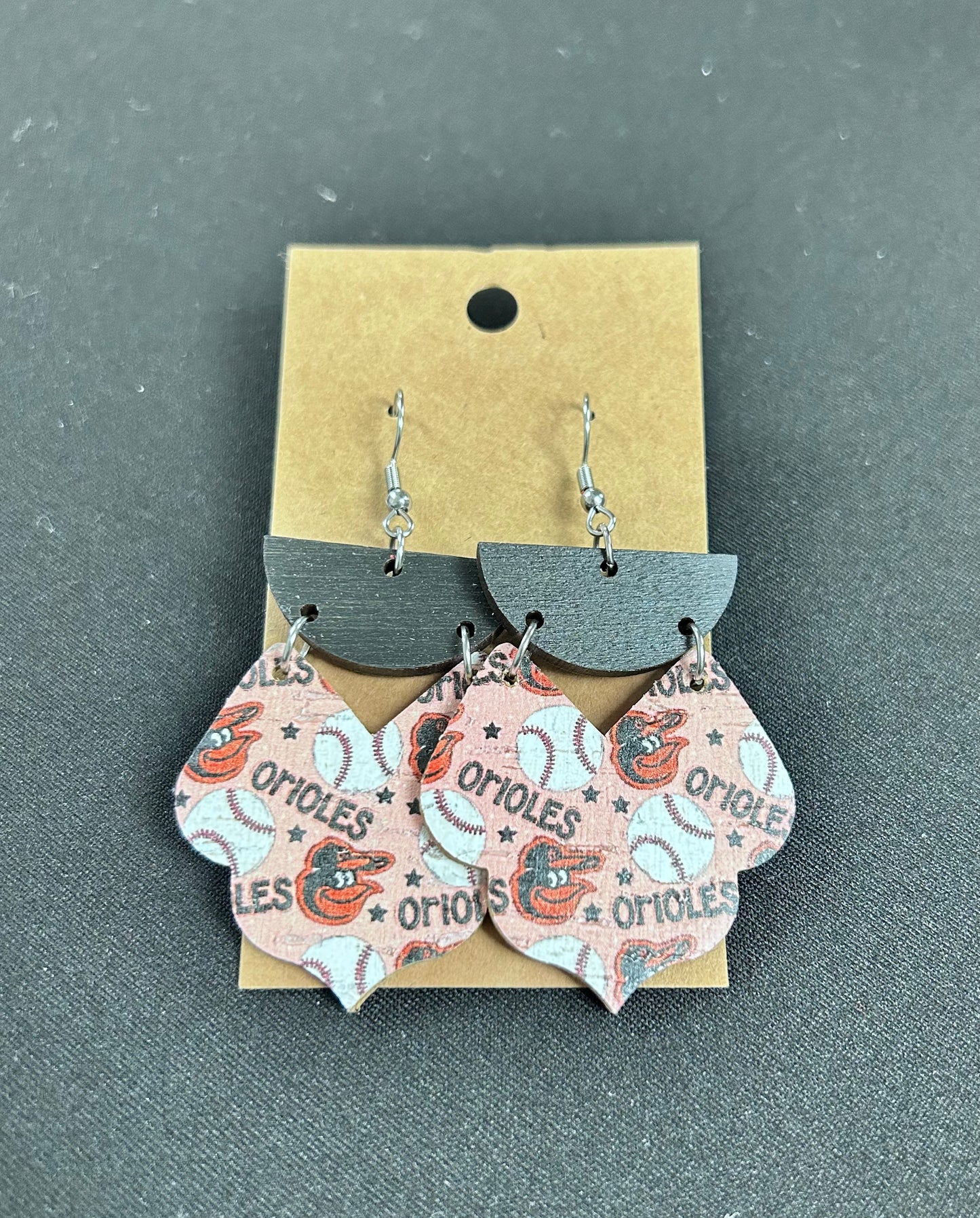 Orioles Dangle Earrings with Black wooden connector