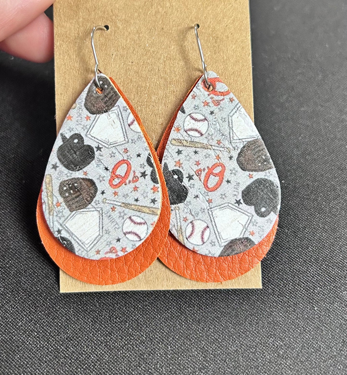 Gray Orioles printed dangle earrings