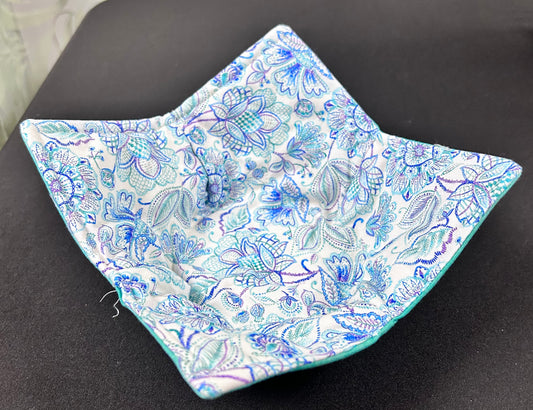 Blue & Teal floral soup bowl koozie