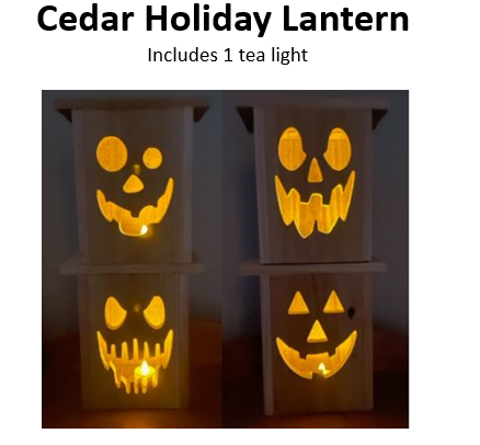 Cedar Halloween Lantern w/LED Tealight Candle