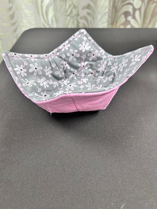 Gray with pink flowers Soup bowl koozie