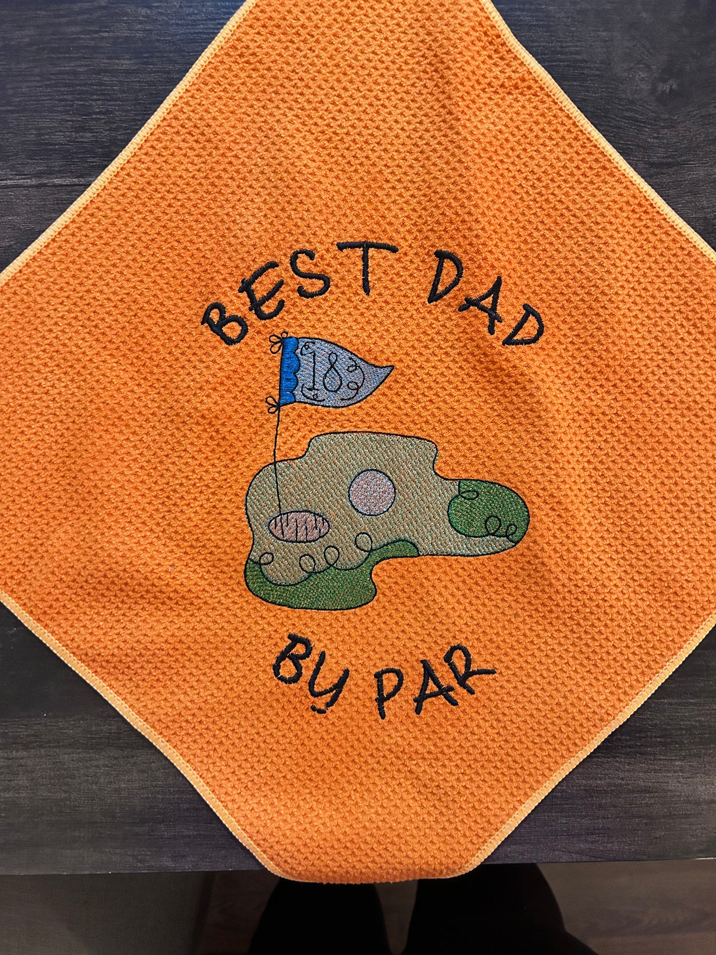 Embroidered *Best Dad by Par* Orange Golf Towel