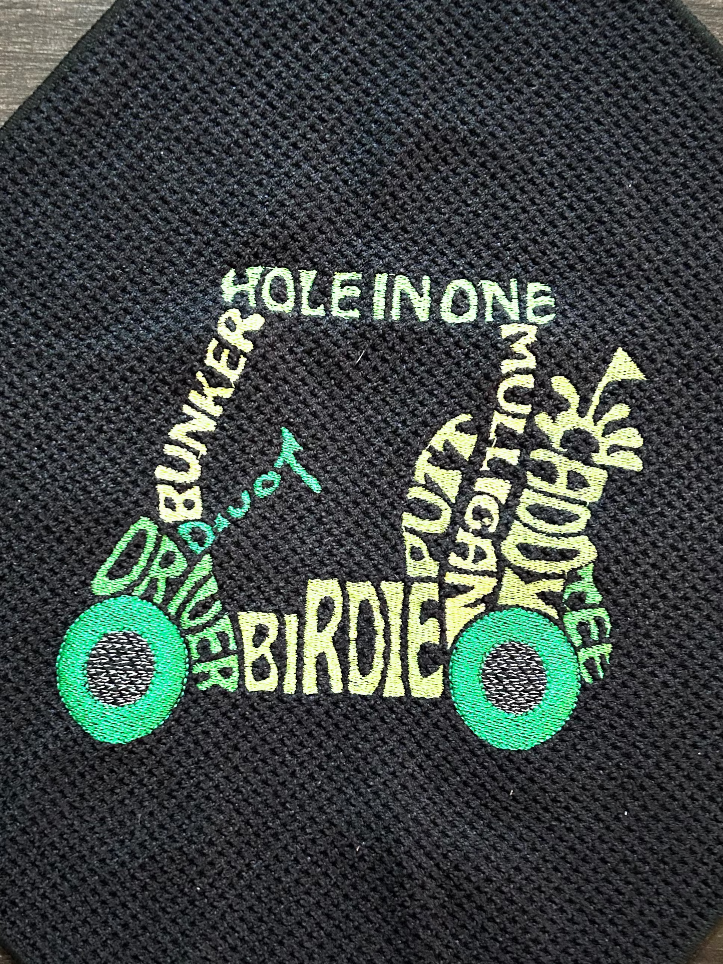 Embroidered *HOLE IN ONE* Black Golf Towel