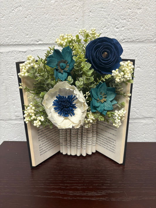 Blues Wood Flower Book Arrangement