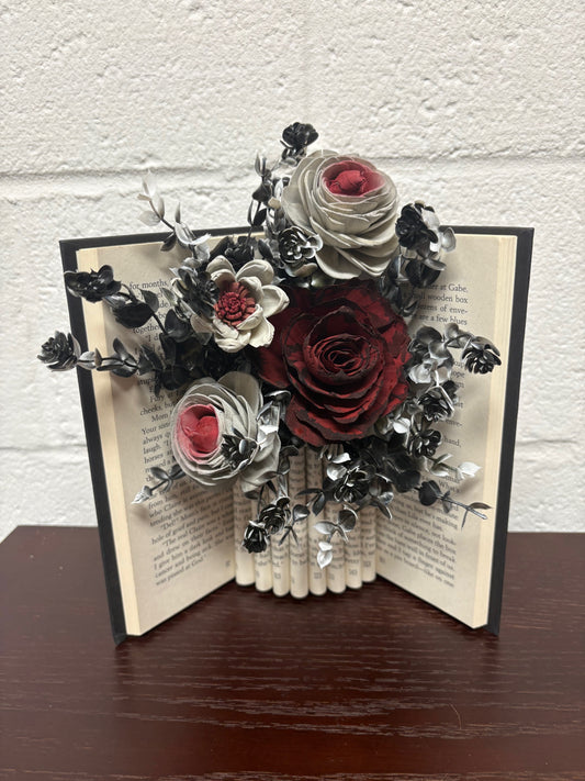 Black and Red Moody Wood Flower Book Arrangement