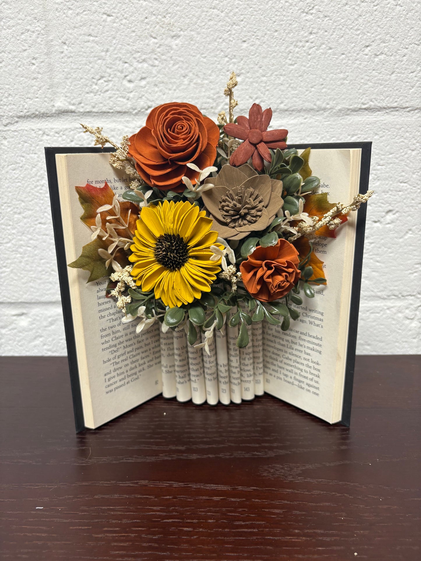 Fall Wood Flower Book Arrangement