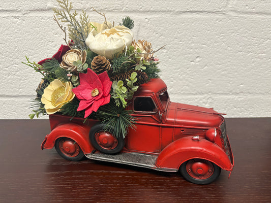 Holiday Truck with Wood Flowers