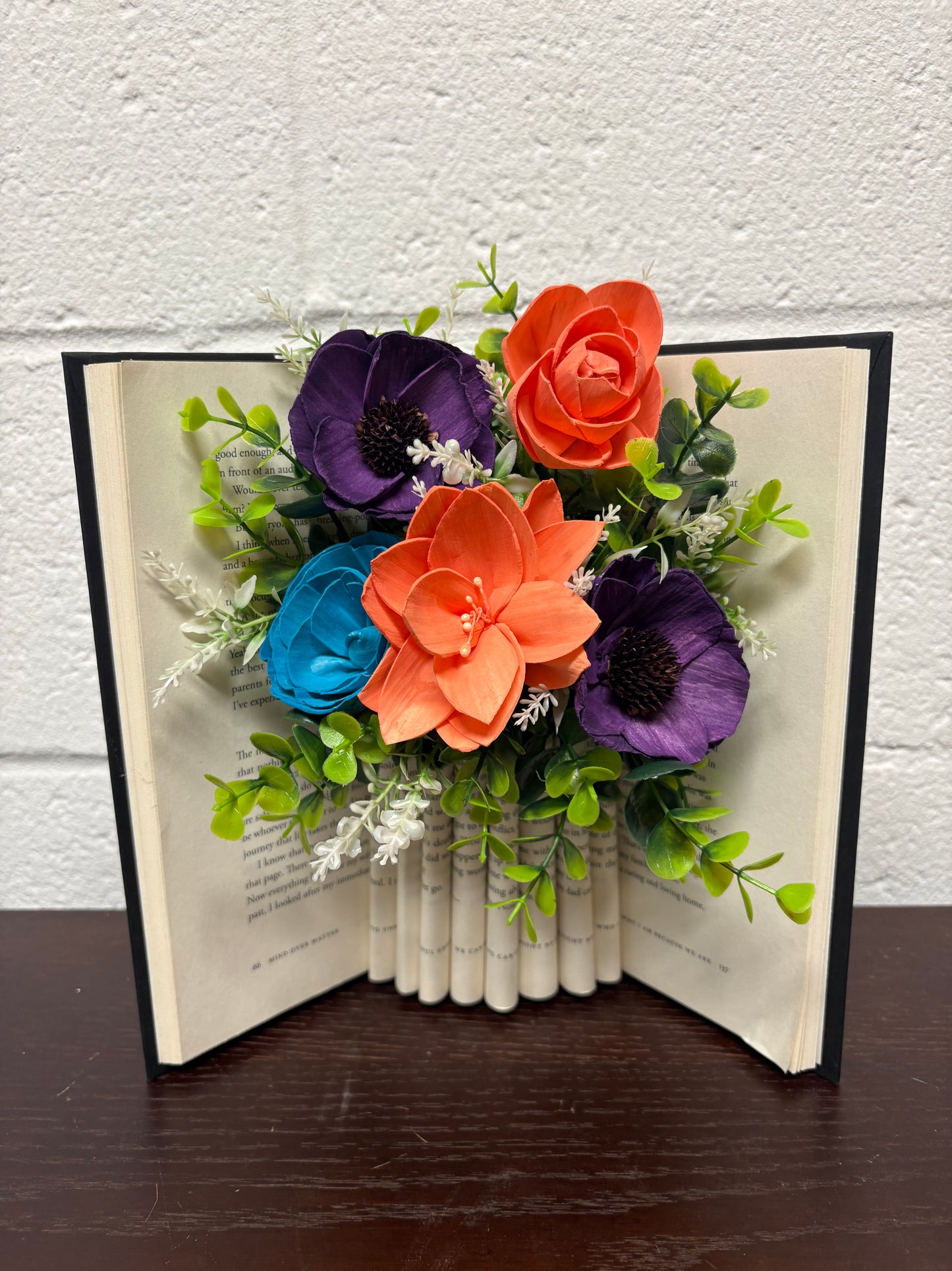 Wood Flower Book Arrangement (Pink, Purple, Blue)