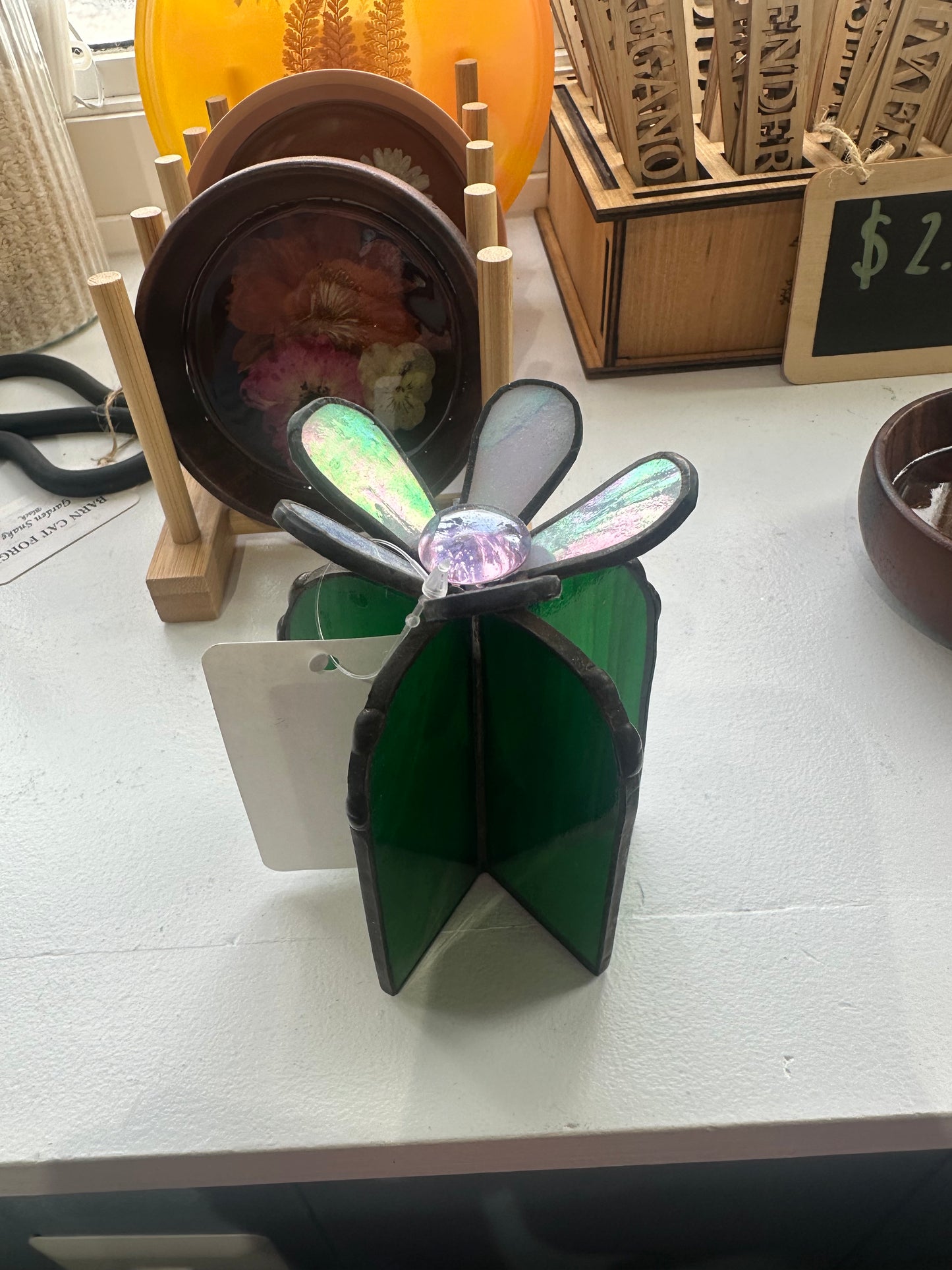 Stained Glass Cactus with blue flower