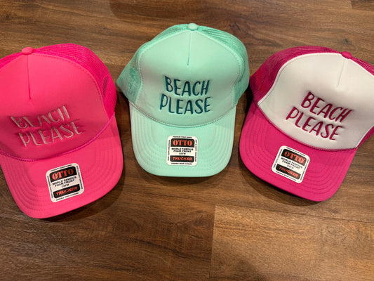 Beach Please embroidered trucker hat