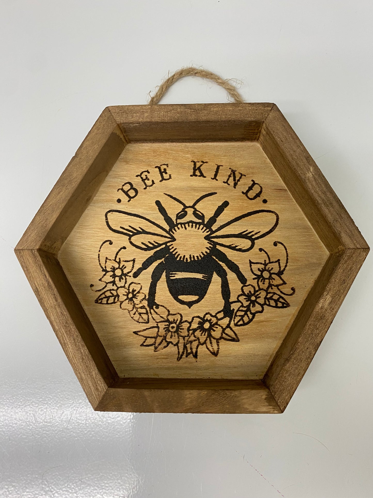 Floral Bee Kind Wood Burn