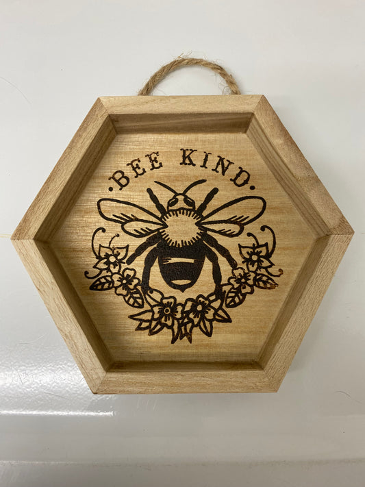 Floral Bee Kind Wood Burn