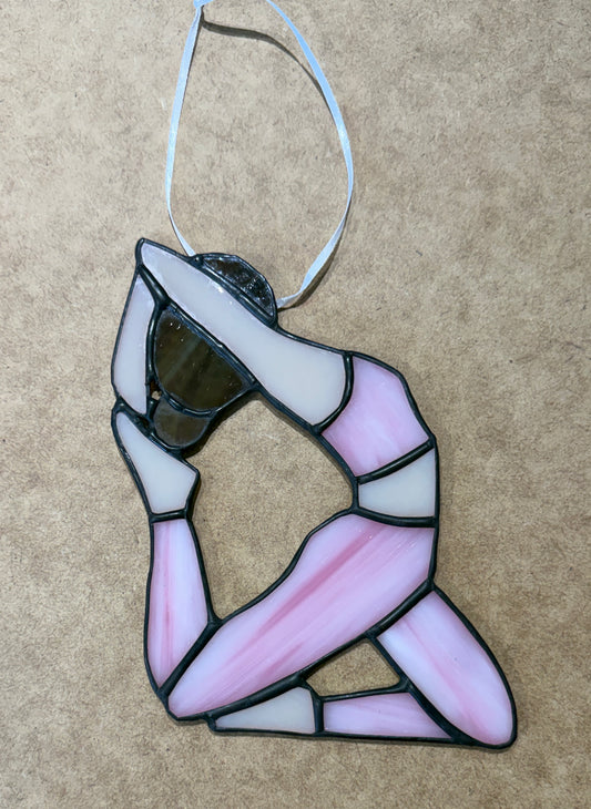 Yoga lady pink stained glass
