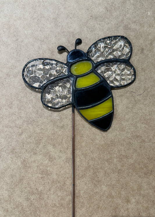 Honeybee stained glass plant stake