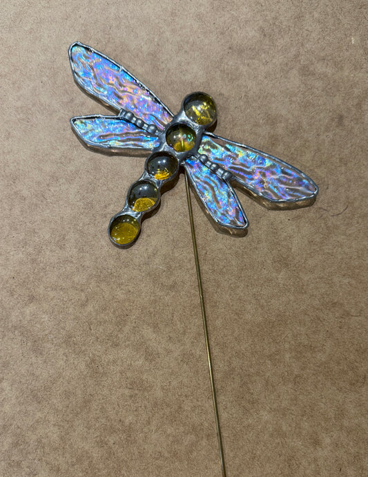 Yellow dragonfly plant stake