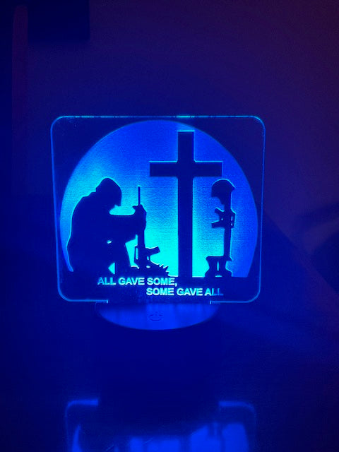 Kneeling Soldier and Cross - Edge-Lit Light