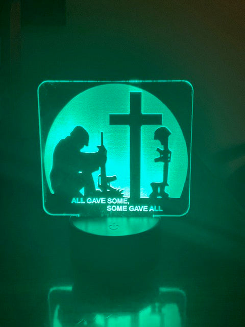Kneeling Soldier and Cross - Edge-Lit Light