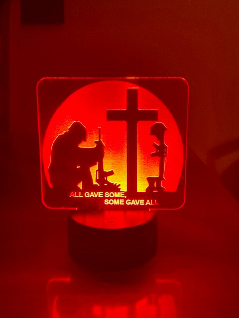 Kneeling Soldier and Cross - Edge-Lit Light