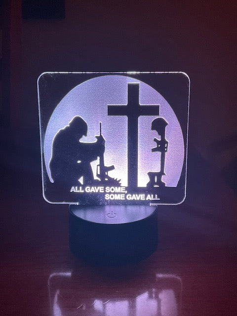 Kneeling Soldier and Cross - Edge-Lit Light