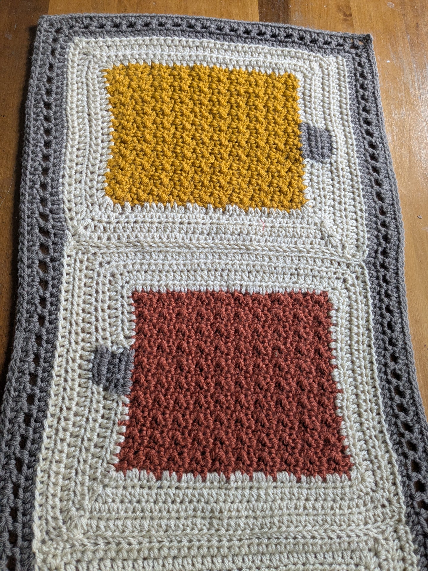 Crochet modern pumpkin granny table runner