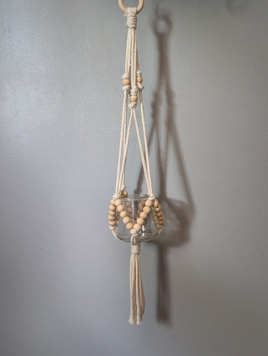 Small Beaded Macrame Hanger w/Jar