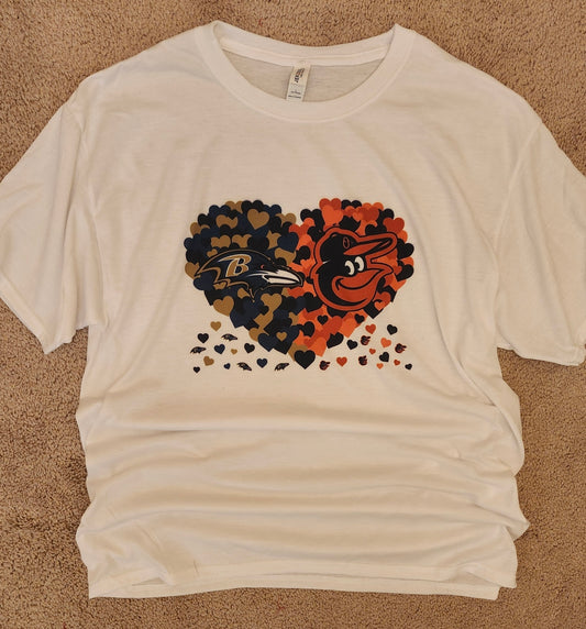 White Ravens Orioles Heart T-shirt