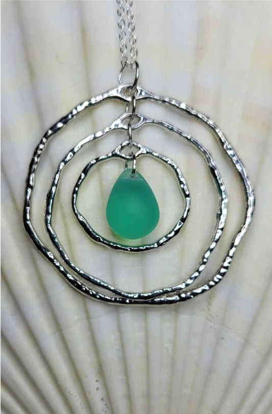 Triple loop with sea glass drop necklace
