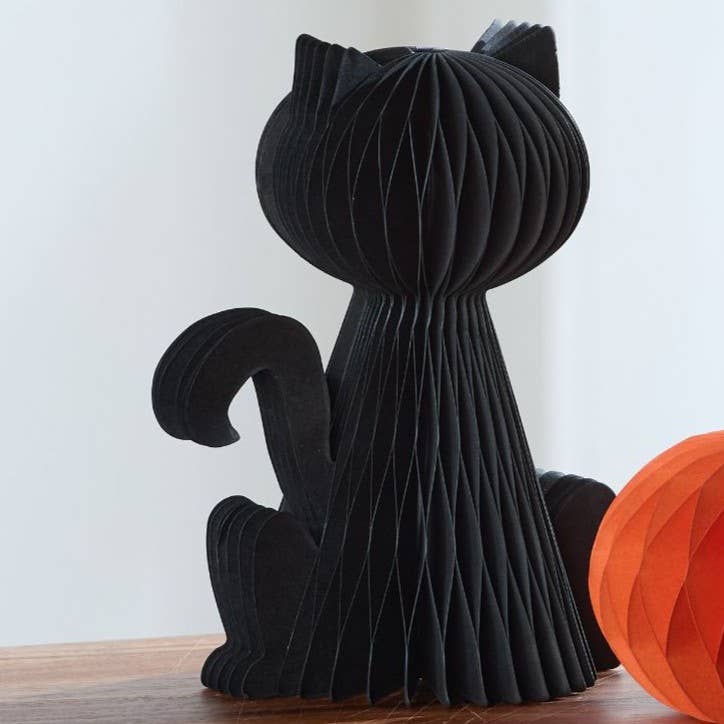 Honeycomb Pumpkin Autumn Shelf Sitter, Halloween Table, Cat