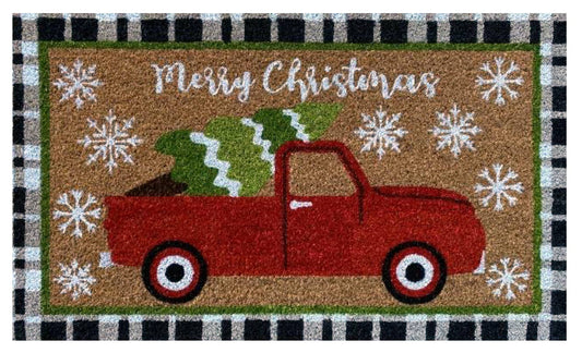 Christmas Tree Truck Coir Doormat 30" x 18" Indoor Outdoor