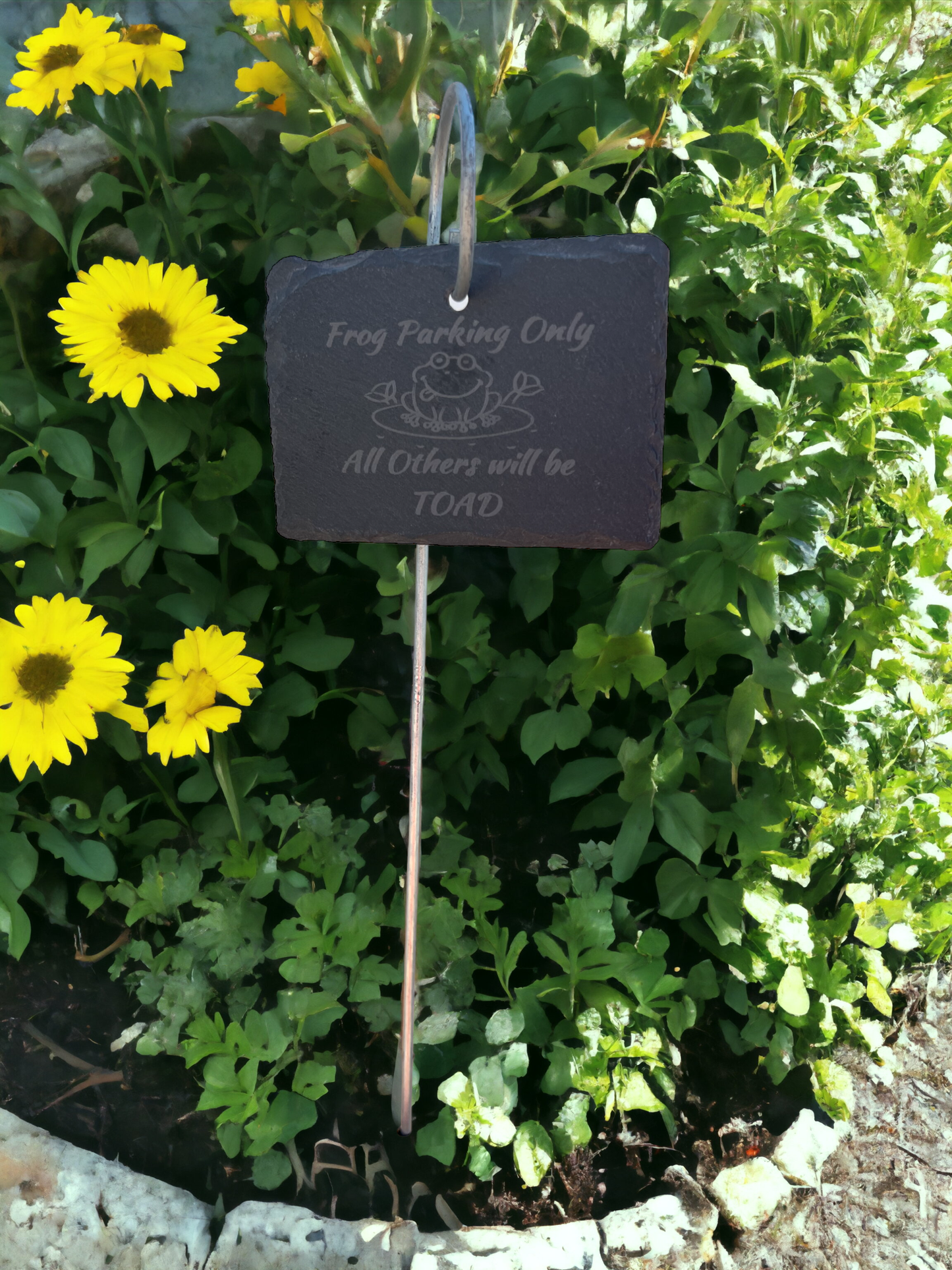 Frog Parking Slate Plant Marker