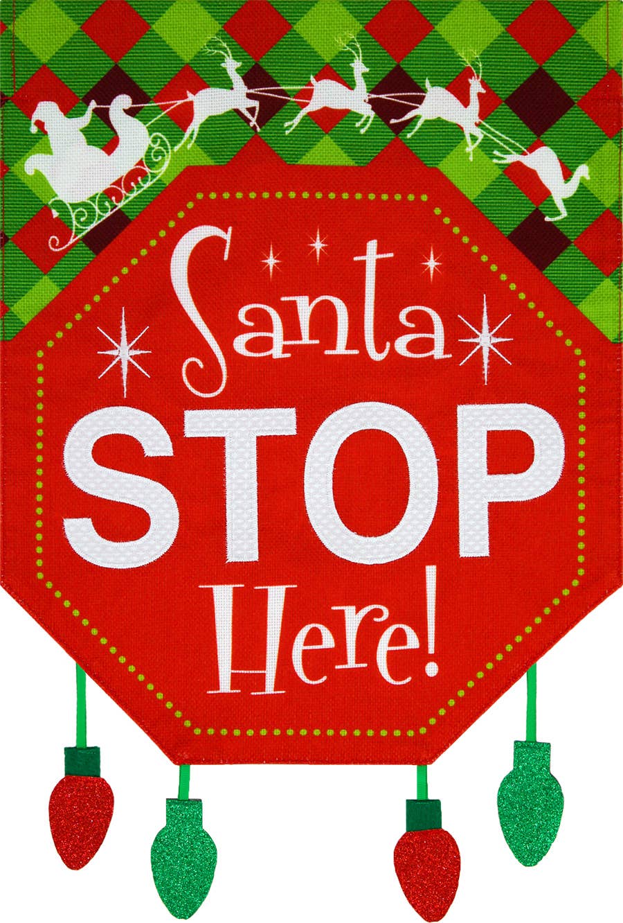 Santa Stop Here Burlap Garden Flag