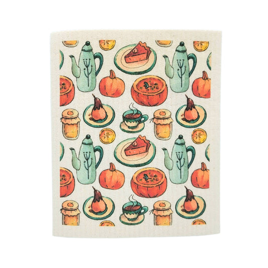 Thanksgiving Coffee & Pie Swedish Dishcloth - Fall Decor