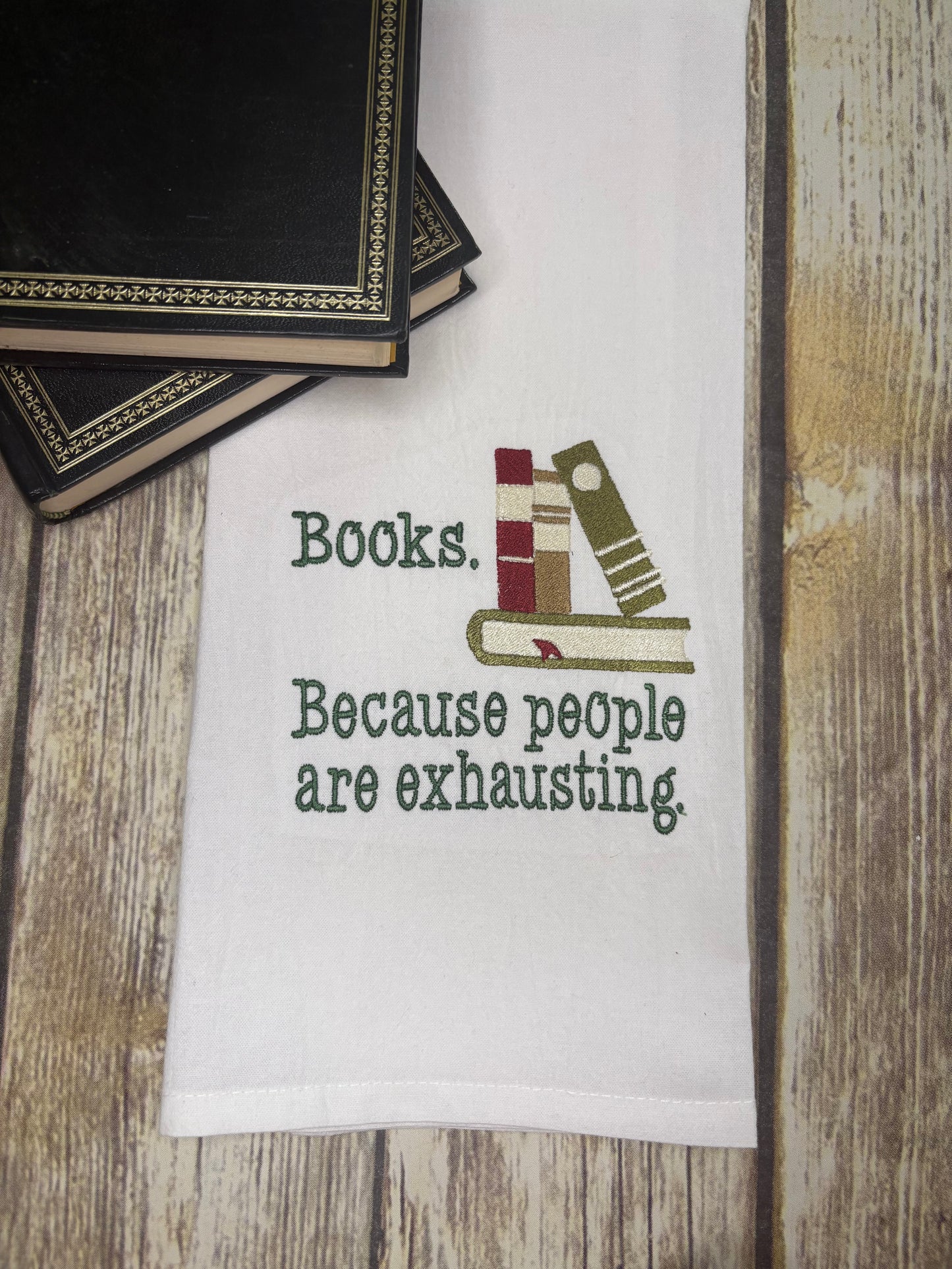 Embroidered Book Tea Towels - Fun book sayings -
