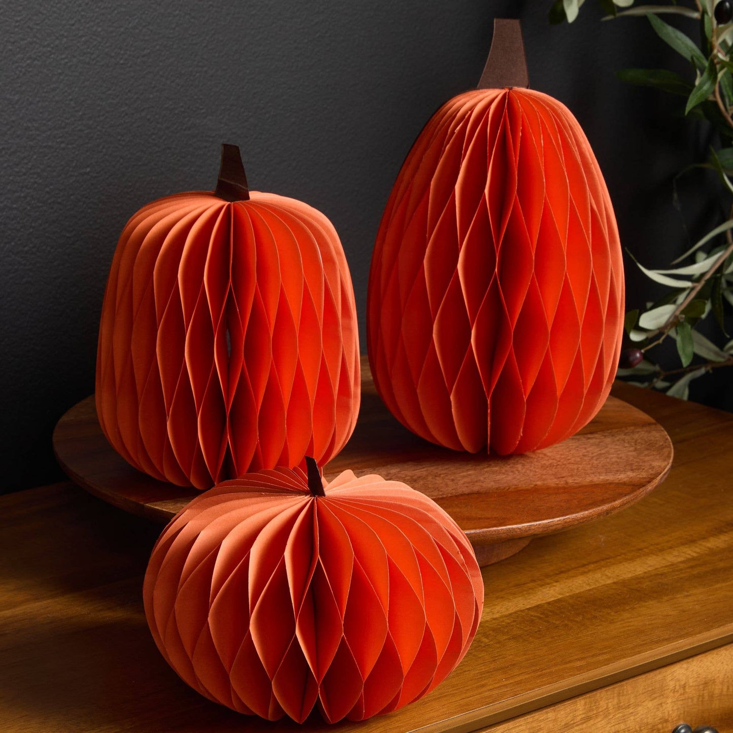 Honeycomb Pumpkin Autumn Shelf Sitter, Halloween Table, Cat