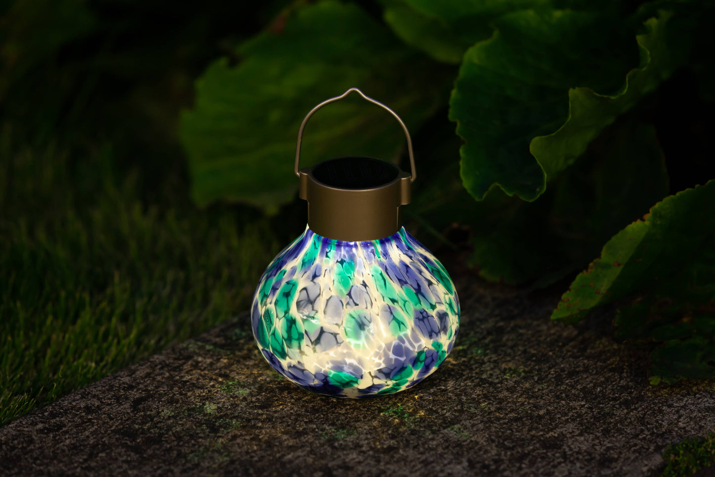 Tea Lantern - 5" Glass Outdoor Solar Lantern - Tidal Blue