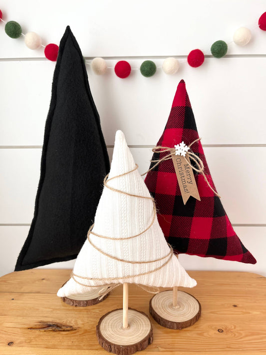 3pc. Fabric Buffalo Check Christmas Tree Set