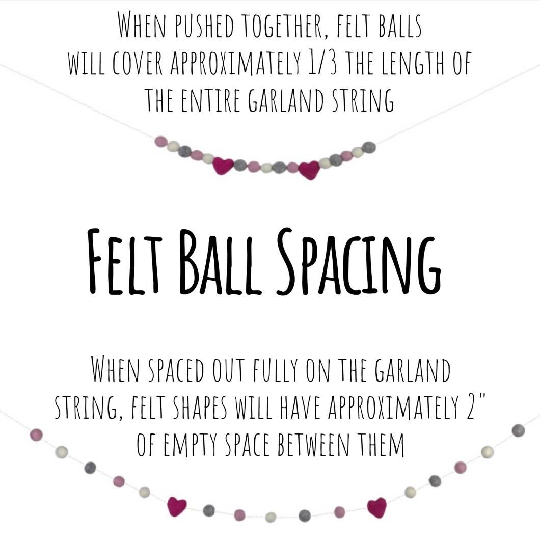Valentine's Day Garland- Red Pink White- Felt Balls & Hearts