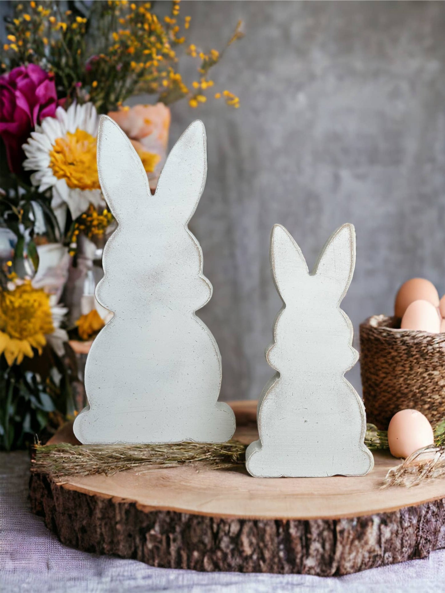 Primitive Rustic Wood Bunny Shelf Sitter - Style Four