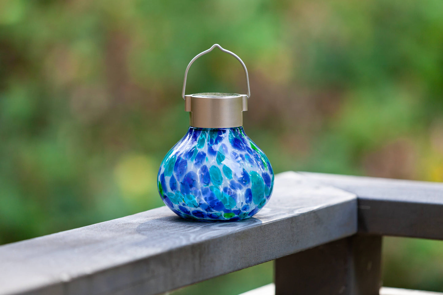 Tea Lantern - 5" Glass Outdoor Solar Lantern - Tidal Blue