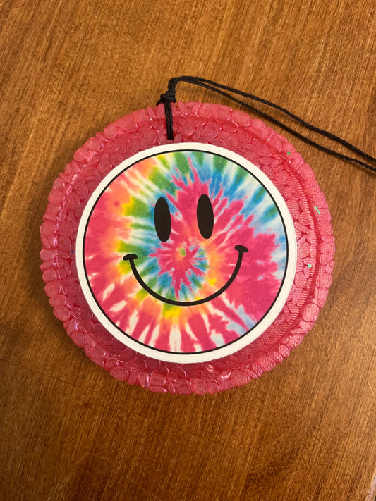 Tie Dye Smiley Round Freshie- Lavender Vanilla