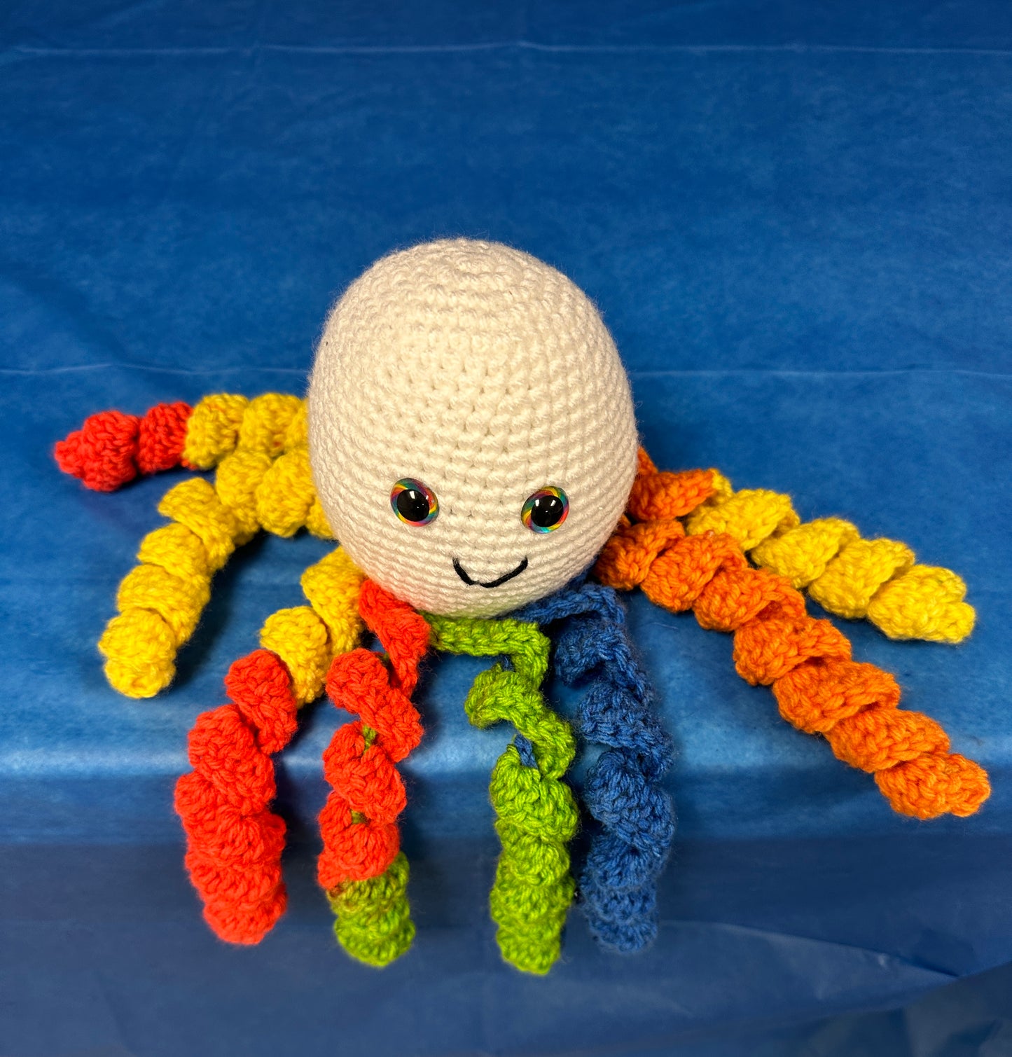 Crochet Octopus white with rainbow